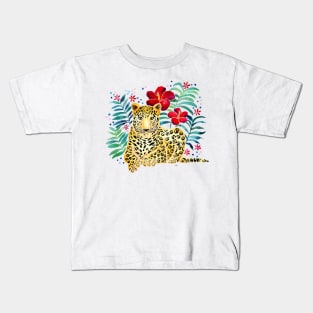 Tropical Leopard - Red Kids T-Shirt